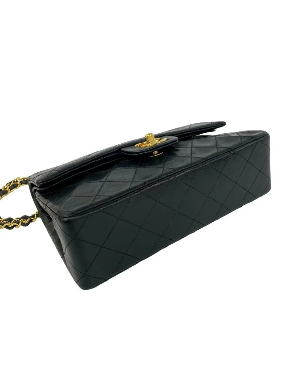 Chanel Quilted CC Logo Double Flap Lambskin Chain Shoulder Bag Black